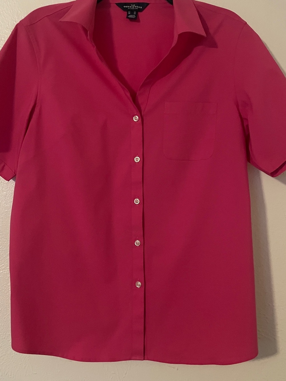 Lands’ End Outfitters Fuchsia Stretch Short Sleeve Button Front Shirt 12